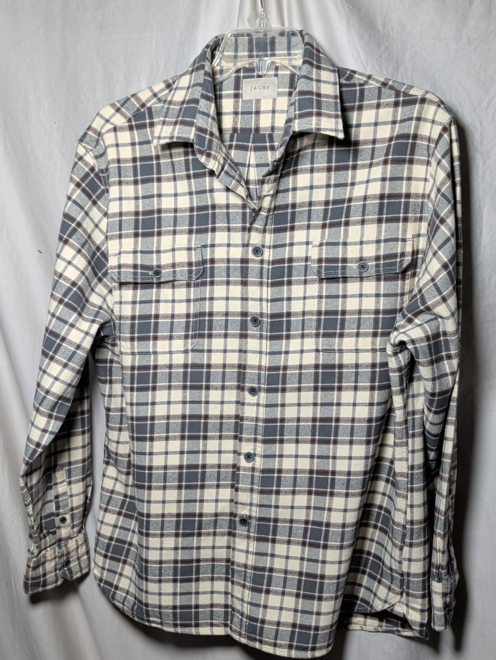 Jachs Cream & Gray Plaid Button-Down Shirt for Men Outdoor Hiking Hunting